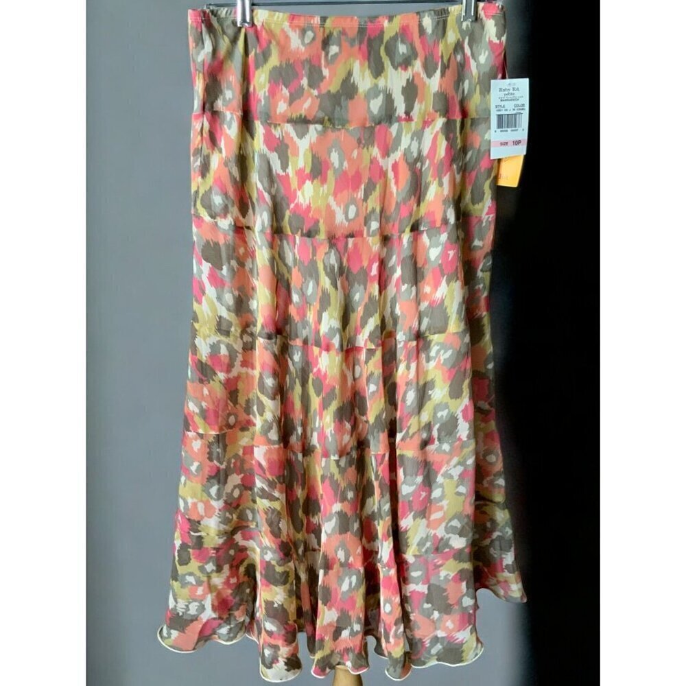 Chic Boho Womens Petite Multicolor Floral Lined A Line Skirt Ruby Rd NEW 10P